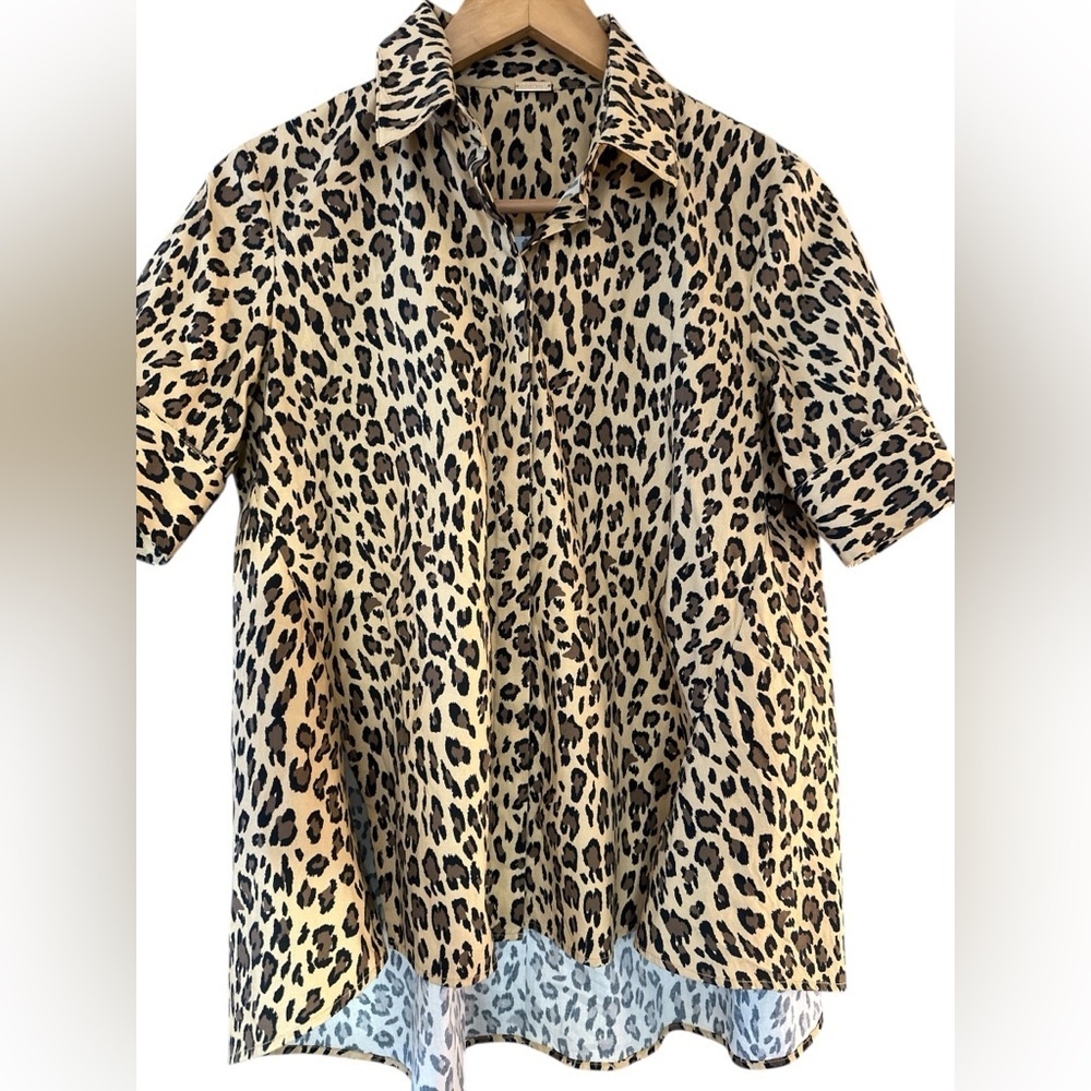 Adam Lippes Leopard Print Poplin Trapeze Top - Picture 5 of 11